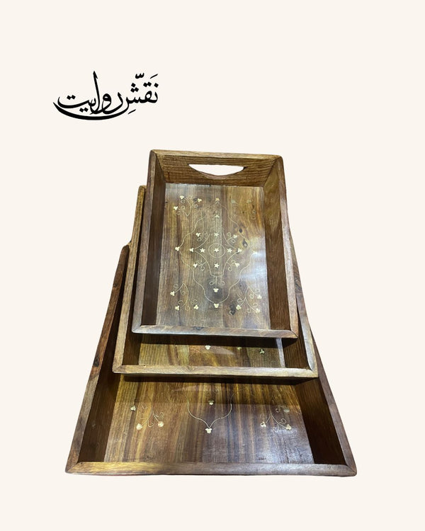 Hand Crafted Artisian Shehsam Wood Tray (Set Of 3)